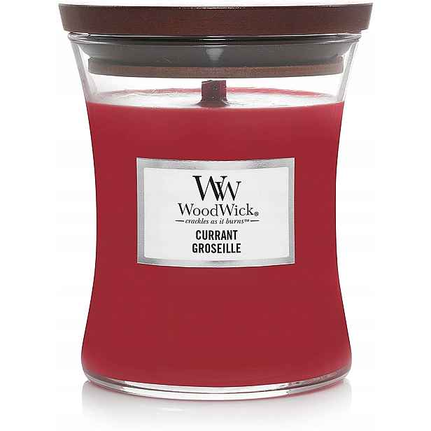 Woodwick Sójová vonná svíčka Dřevěný knot Currant Průměr 275 g