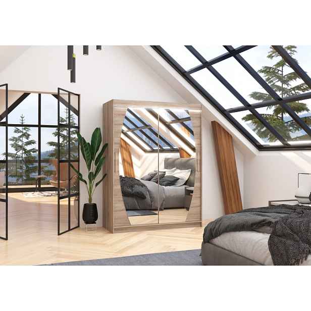 Zrcadlová šatní skříň s LED osvětlením 150 cm HABRIS - dub lanýž