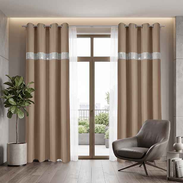 Dekorační závěs se zirkony s kroužky GLORY 250 kávová 140x250 cm (cena za 1 kus) MyBestHome