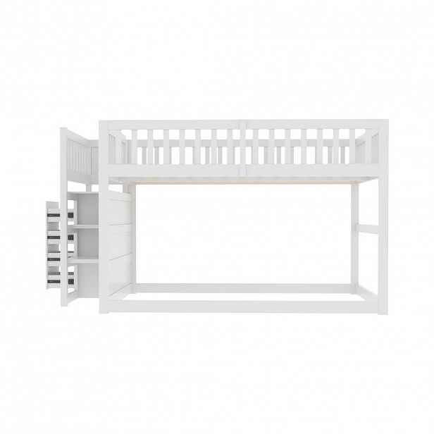 OKWISH NÍZKÁ palanda 140/200 cm bílá s úložným prostorem a designem vysokého zábradlí