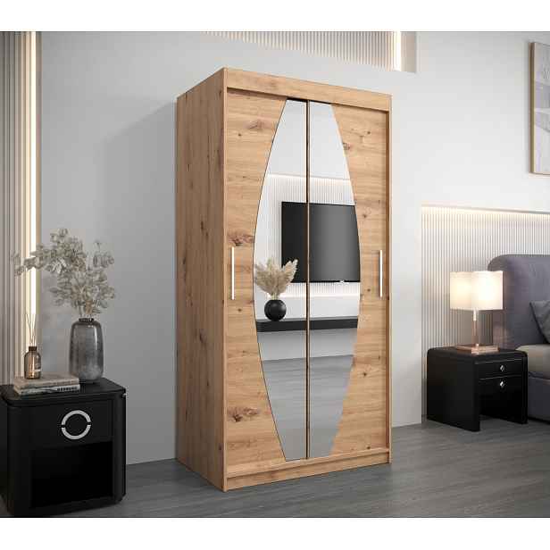 Šatní skříň se zrcadly TAMARA - šířka 100 cm, dub artisan