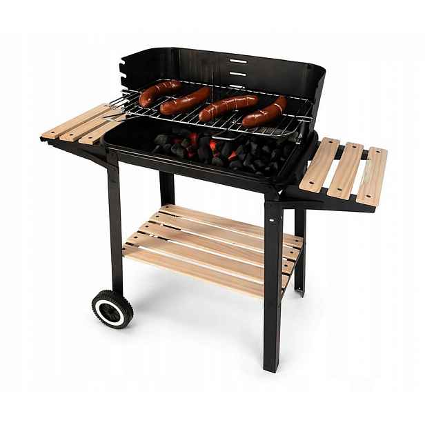 Time For Grill Ocelový gril na dřevěné uhlí 3 dřevěné police 266