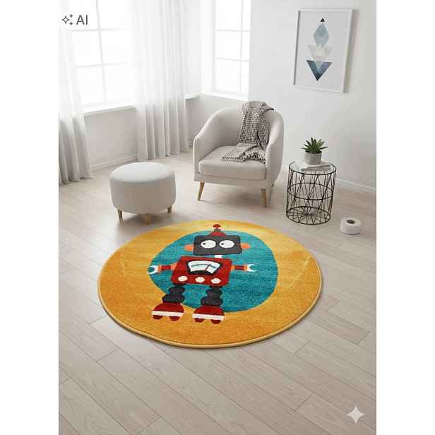 Koberec kulatý do obývacího pokoje 100 cm, vícebarevný, měkké štětiny,