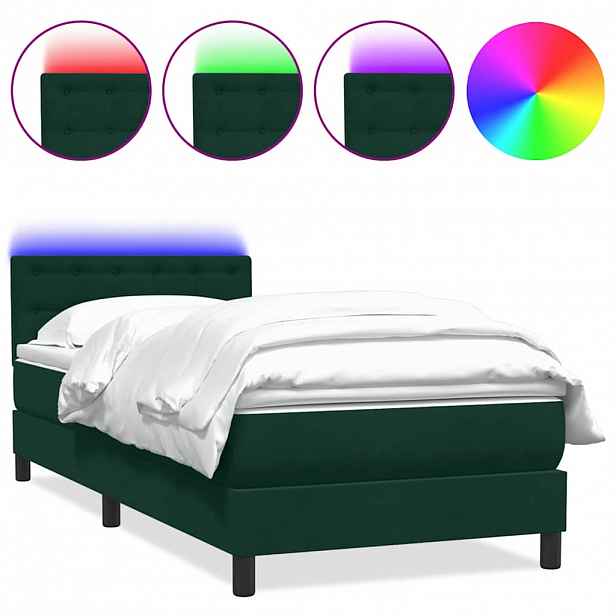 vidaXL Box spring postel s matrací a LED tmavě zelená 80x220 cm samet