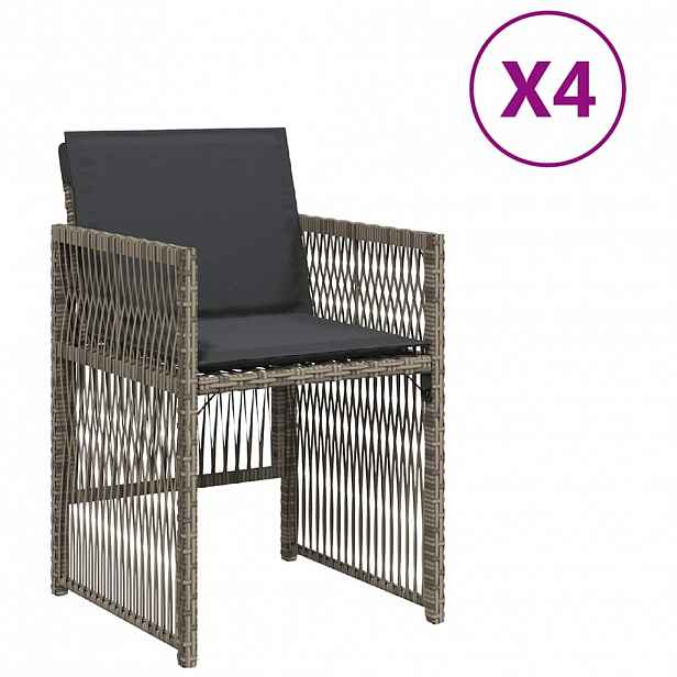 vidaXL Zahradní židle s poduškami 4 ks polyratan šedé