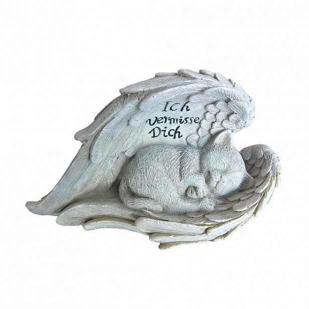 Relaxdays FIGURKA Krémová kočičí anděl z polyresinu do exteriéru 21 cm