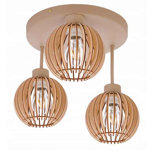 Závěsná Stropní Lampa Stropní Svítidlo Pevný Lustr 3 E27 Kašmír béžová stínidlo Dřevo
