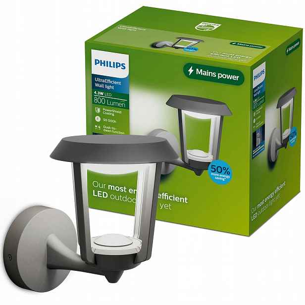 Led zahradní nástěnné svítidlo s senzorem soumraku IP44 4.3W Nuvy Philips