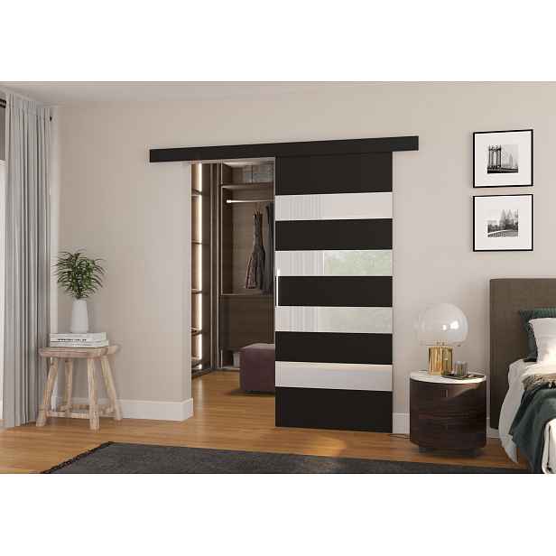 Posuvné dveře 86 cm EABRIX - černé / bílé sklo
