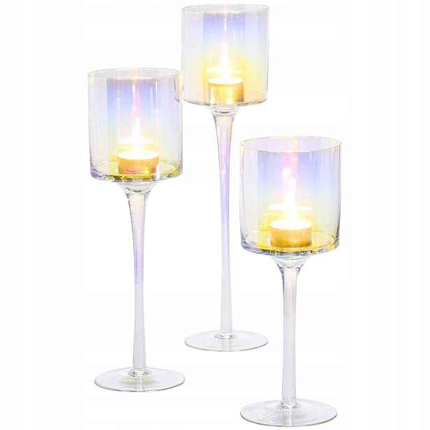 Skleněné Svícny 25,30,35 cm Set 3 ks Opalizující