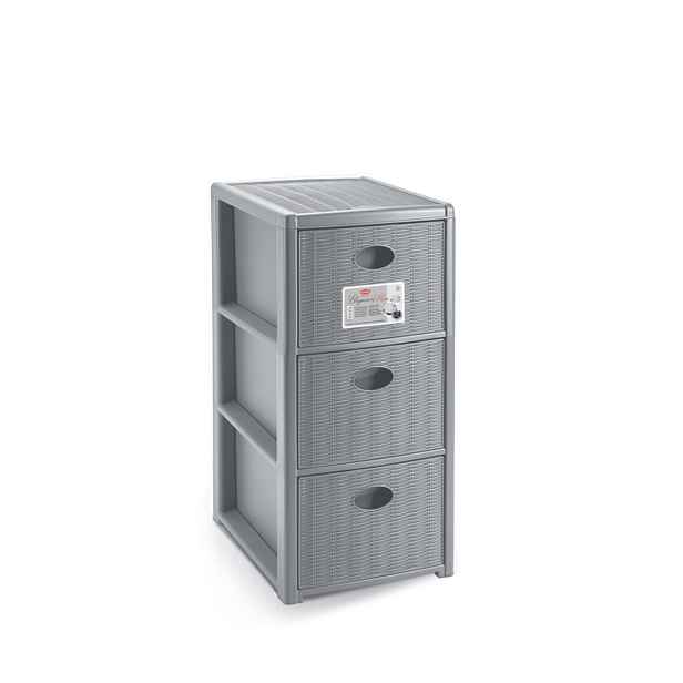 STEFANPLAST Úložný plastový regál Elegance Slim, 3 zásuvky, šedý