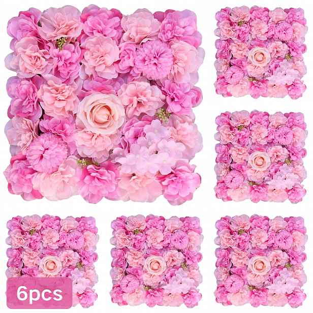 TEMU 6ks Dvojitá Růžová 13,8 x 13,8 Palcová Svatební Romantická Květinová Nástěnná Dekorace, Elegantní Pozadí pro Svatbu, Párty, Narozeniny Domácí