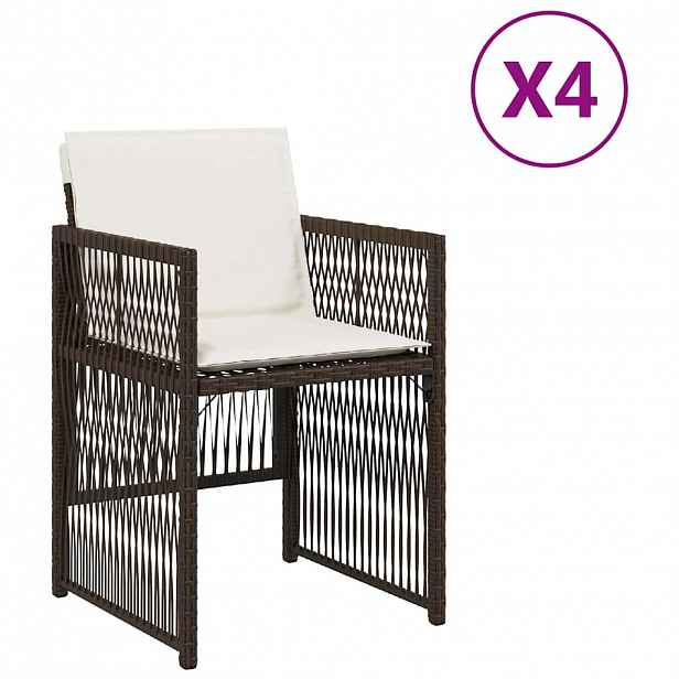vidaXL Zahradní židle s poduškami 4 ks hnědé polyratan