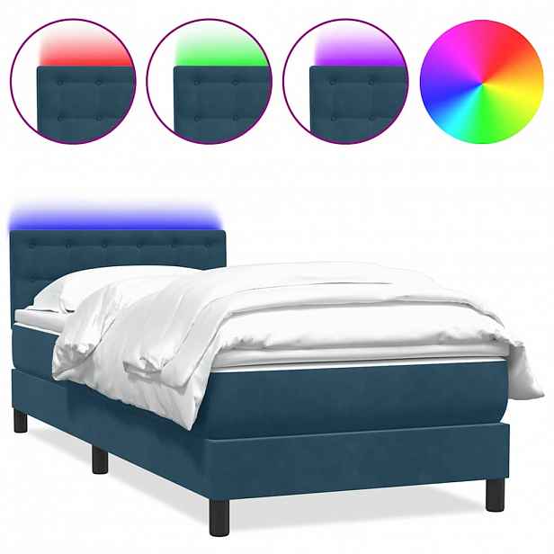 vidaXL Box spring postel s matrací a LED tmavě modrá 80x220 cm samet