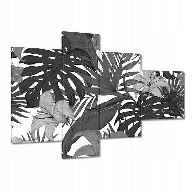 Hodiny 100x70 Černobílá monstera