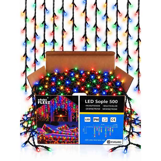 Rampouchy 500 Led Záclona Venkovní Osvětlení IP44 Multicolor Modrý Flash 25 M