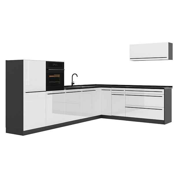 Vicco ROHOVÁ KUCHYŇ R-Line, Bílá vysoký lesk/Antracit, 327 x cm bez pracovní desky