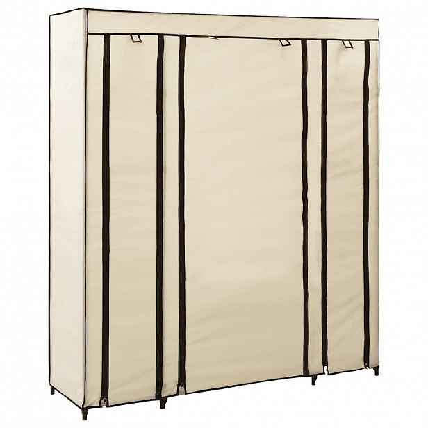 vidaXL Šatní skříň s přihrádkami a tyčemi krémová 150x45x176 cm textil