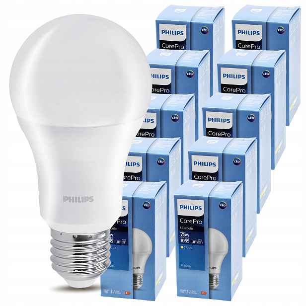 10x Led žárovka E27 Philips 10W 75W 1055lm Barva 2700k Premium A60 Žárovky