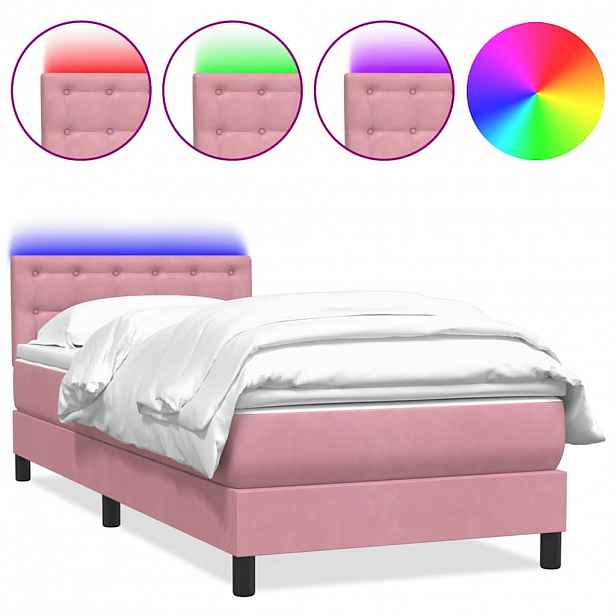 vidaXL Box spring postel s matrací a LED růžová 80x220 cm samet