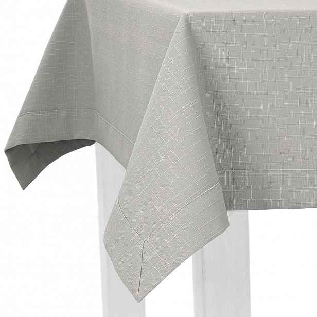 Běhoun s nešpinivou úpravou šedý, silná struktura lnu, manžeta 5 cm, Vera 40 x 220 cm