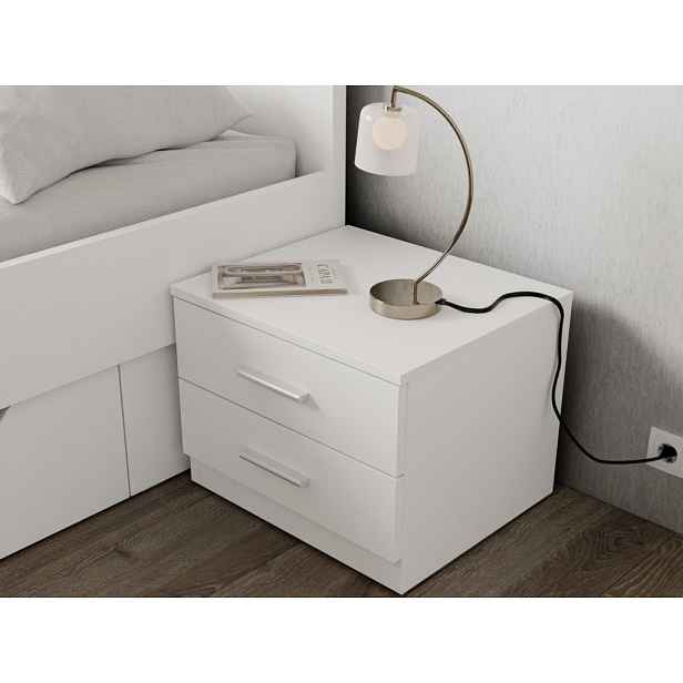 Noční stolek se 2 zásuvkami Iwetta, bílý