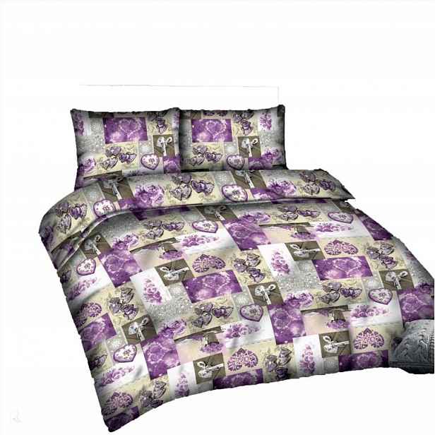 Povlečení 220x200 deSATIN Ranforce R19 Fialová srdce