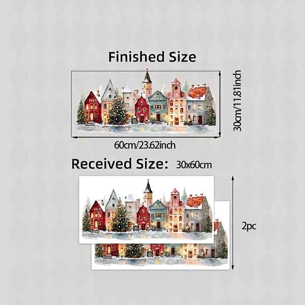 TEMU 2D Ploché, 2 ks Evropské Zasněžené Vánoční Vesnice Okenní Samolepky Vhodné pro Zimní Sváteční Dekoraci - Statické Oboustranné Panely se