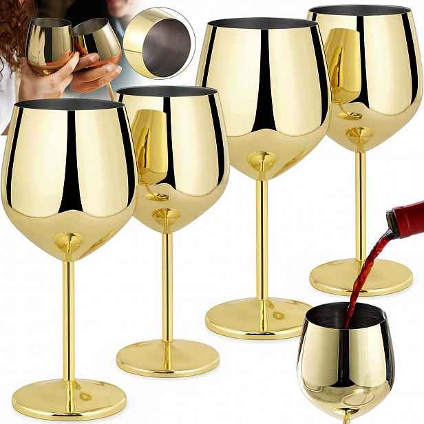 Zlaté Skleničky Na Víno Matné Z Nerezové Oceli Sada 4 Ks Velké 500 ML
