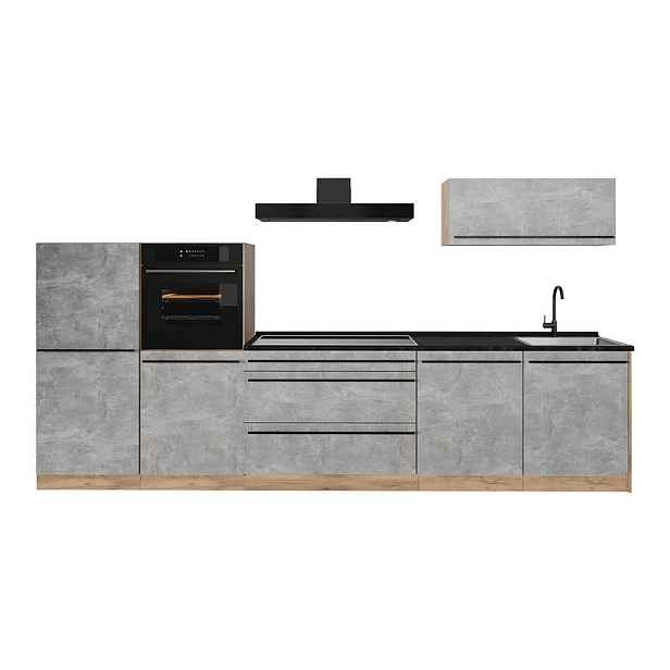 Vicco KUCHYŇSKÝ KOUT R-Line, Beton/Zlatý mocný dub, 340 cm pracovná doska Mramor