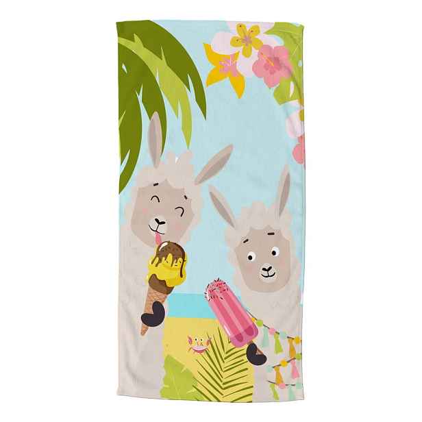 Dětská sametová plážová osuška 75x150 cm Happy lamas – Good Morning