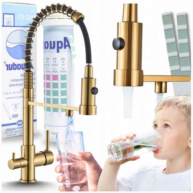 Kuchyňská baterie s odnímatelným výtokem Zlatá Matná Trojcestná Ari