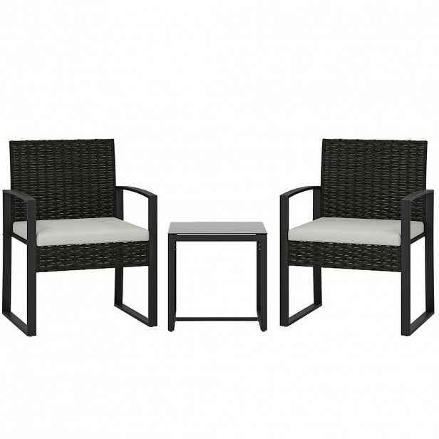 OKWISH BALKONOVÝ set 55/58/76 a 40/40/40 cm krémově šedý z oceli s polstry a skleněným stolkem