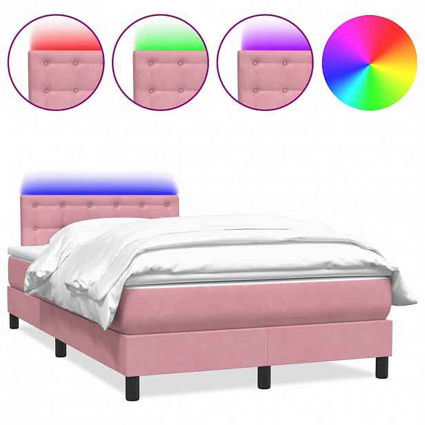 vidaXL Box spring postel s matrací a LED růžová 120x220 cm samet