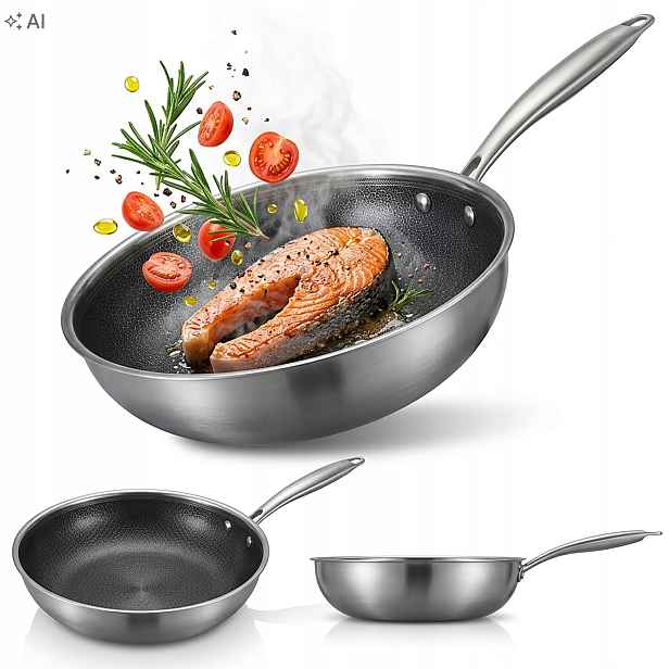 Pánev nerezová ocel 28 cm, nepřilnavá, indukční, tradiční plyn