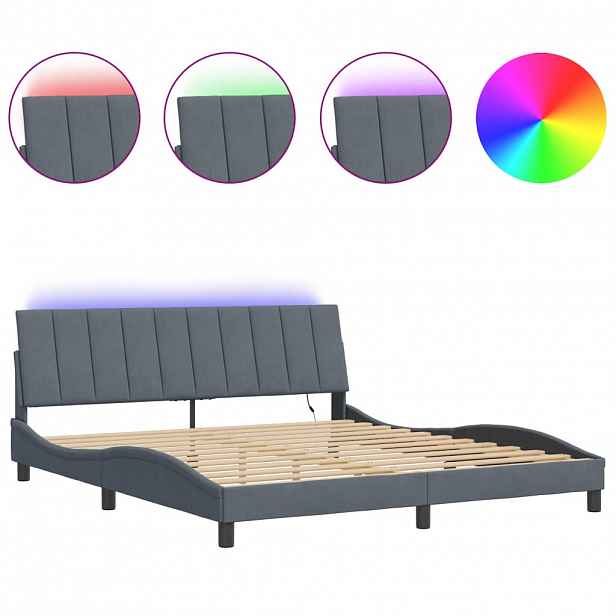 vidaXL Rám postele s LED osvětlením bez matrace Hanko tmavě šedý 180 x 200 cm samet