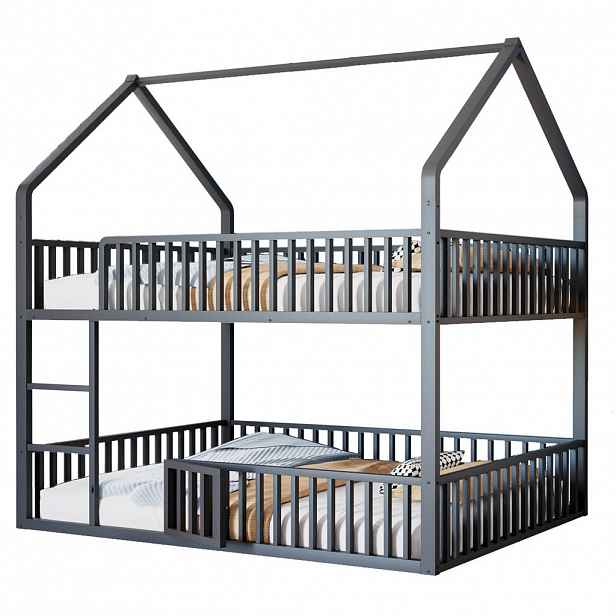 OKWISH PATROVÁ postel 140/200 cm černá s designem domečku a bezpečnostním zábradlím