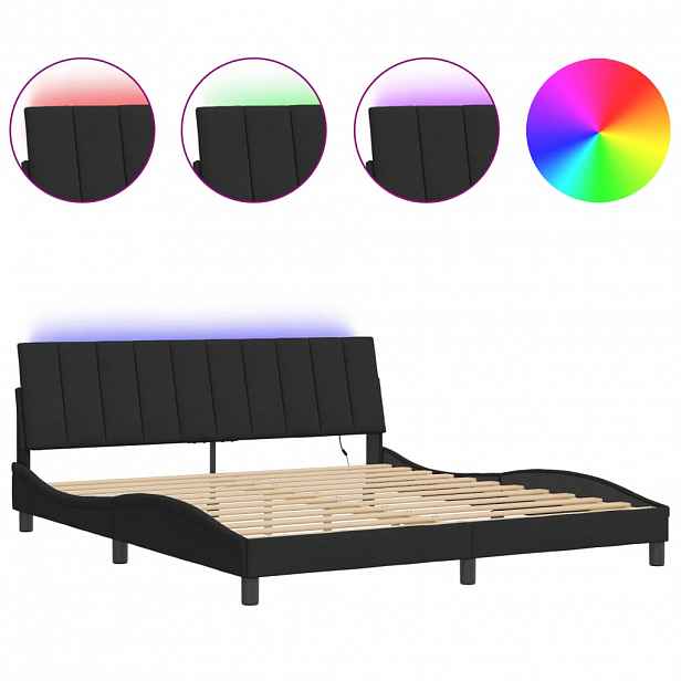 vidaXL Rám postele s LED osvětlením bez matrace Hanko černý 180 x 200 cm samet