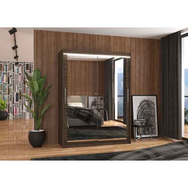 Zrcadlová skříň s LED osvětlením 150 cm TABRIS - tmavě hnědá