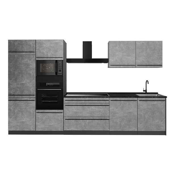 Vicco KUCHYŇSKÝ KOUT R-Line, Beton/Antracit, 340 cm pracovná doska antracitová