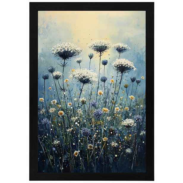 Plakát Rámeček Dřevo Příroda Louka Pole Květiny Řebříček 40x60