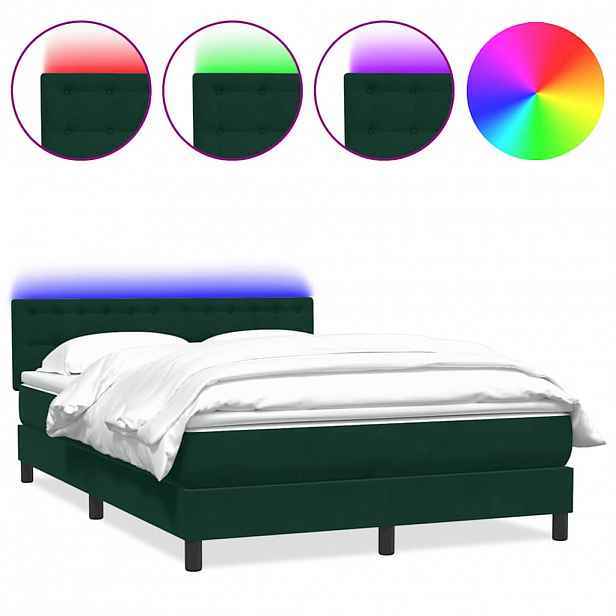 vidaXL Box spring postel s matrací a LED tmavě zelená 160x220 cm samet