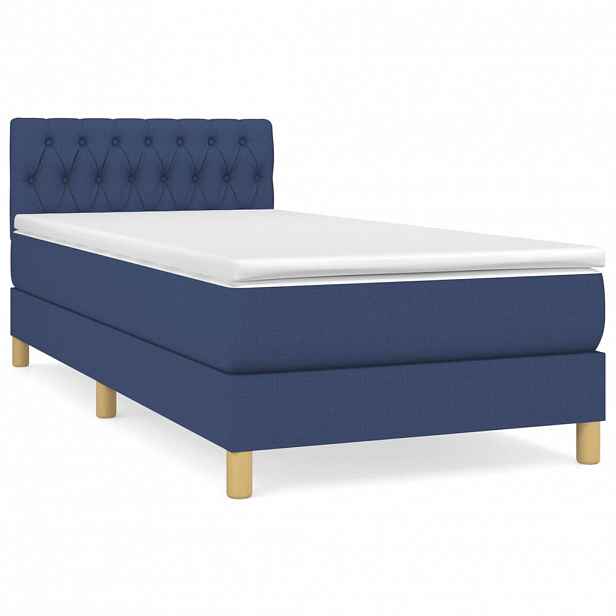 vidaXL Box spring postel s matrací modrá 90x200 cm textil