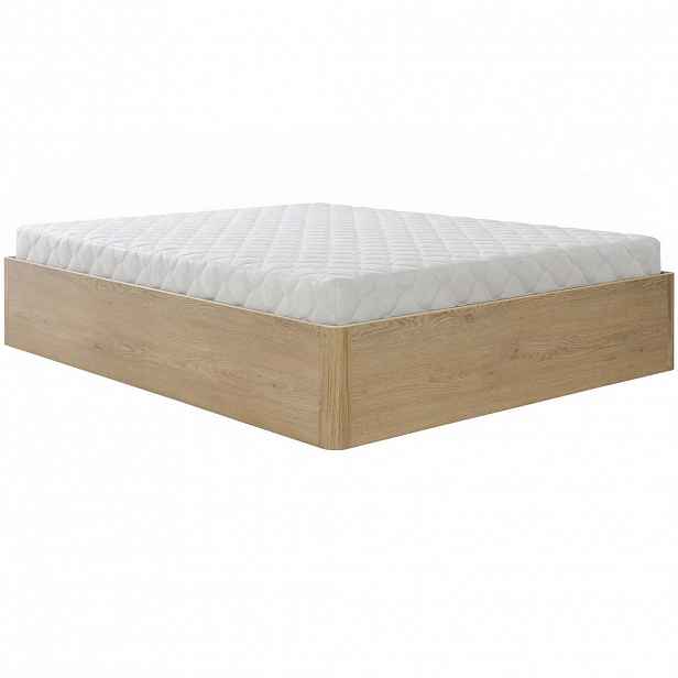Beautysofa POSTEL Sara s úložným prostorem a taštičkovou matrací 26 cm, 180 × 200, dub Cremona