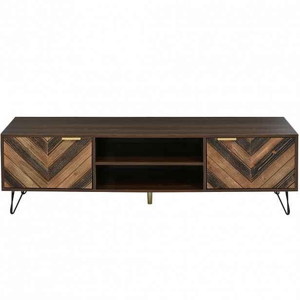 Modfu TV stolek z dřevotřísky 155x38x48 cm přírodní se 2 dvířky, zlatými úchytkami a kovovými nohami
