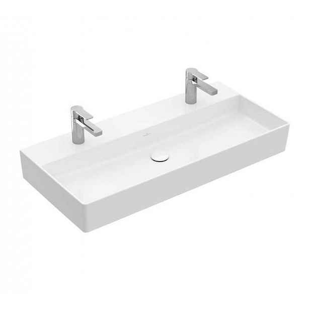 Villeroy & Boch Memento 2.0 - Dvojumyvadlo 100x47 cm, bez přepadu, 2 otvory pro baterii, alpská bílá 4A22A101
