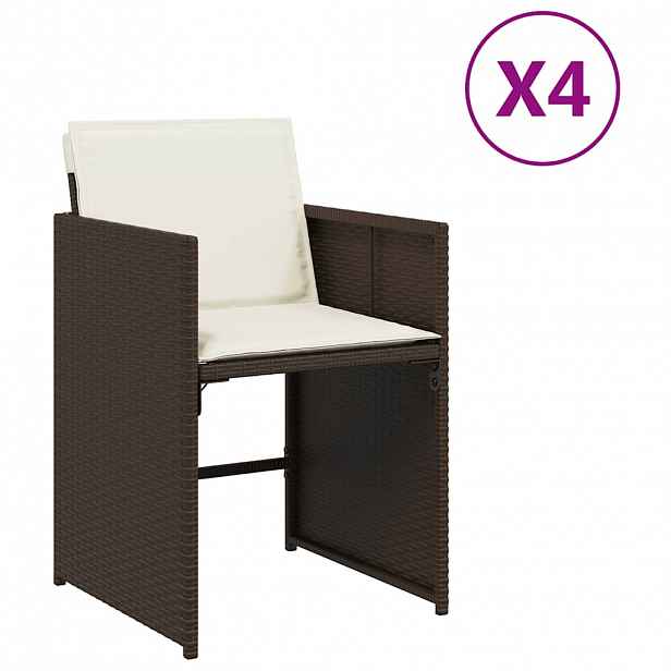 vidaXL Zahradní židle s poduškami 4 ks hnědé polyratan