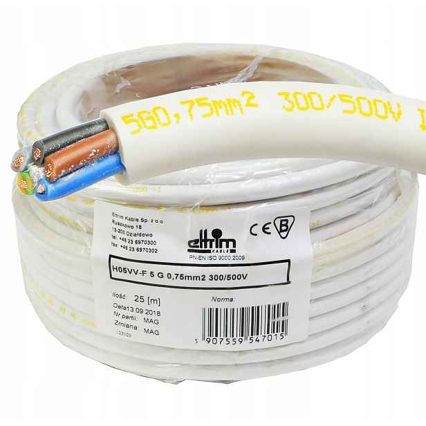 Kabel Owy 5x0,75 mm Cu lanko bílé měděné 25 m