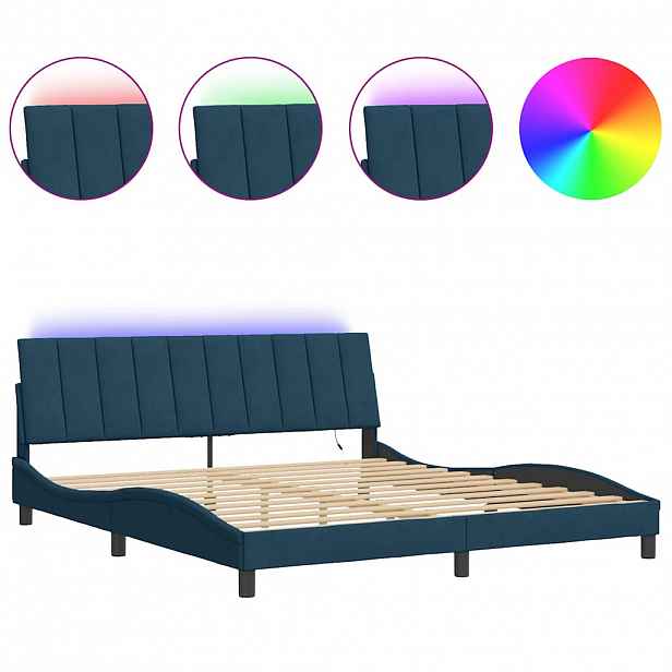 vidaXL Rám postele s LED osvětlením bez matrace Hanko modrý 180 x 200 cm samet