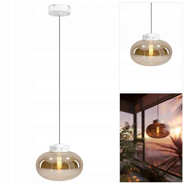 Závěsná lampa chrom Prezzio s moderními plynulými liniemi v pracovně MaxLight